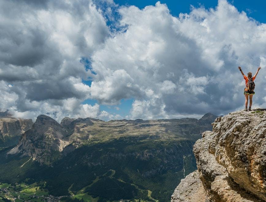 nature outdoors weather sky cumulus cloud cliff person mountain plateau