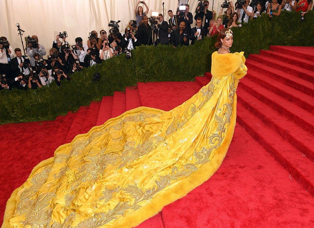 metgala,met gala,rihanna new york ny fashion premiere red carpet premiere red carpet person human