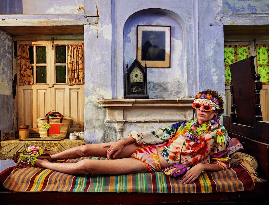 photographer: gray sorrenti location: delhi - india advertising client: loewe loewe paula's ibiza ss2020 stylist: christopher brown hair stylist: anand kaira makeup artist: anand kaira production: neem tree videographer: matt jones art department: punam kataria date: 11/01/19 model: fisher smith old delhi person human