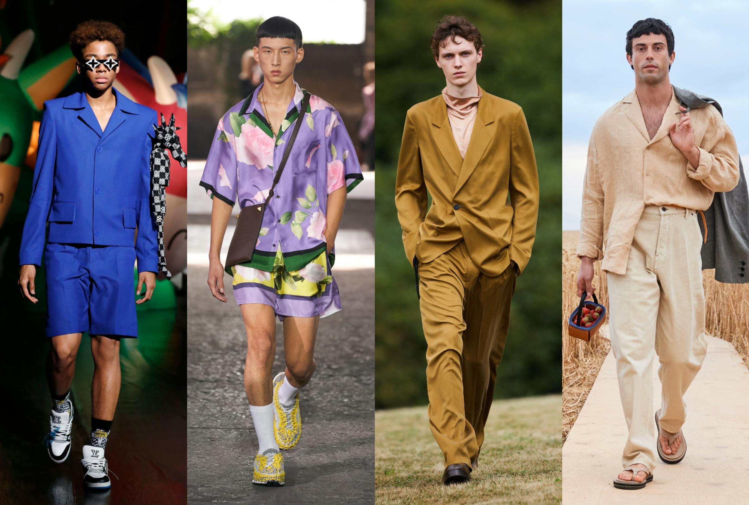 Nella foto i look da sfilata con I pantaloni da uomo di tendenza per la Primavera Estate 2021 