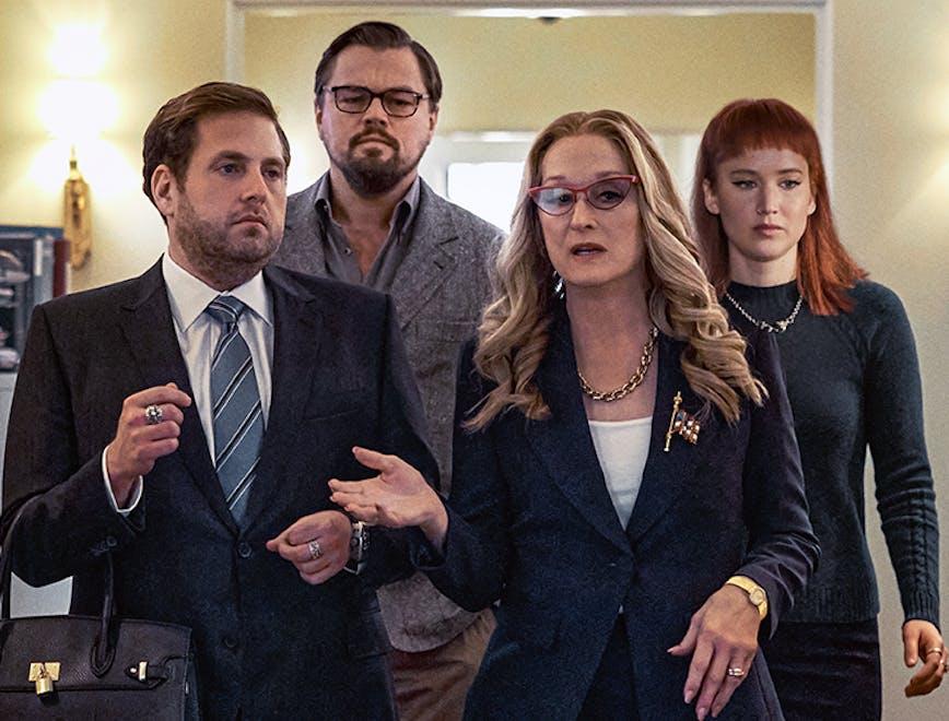 Jonah Hill, Leonardo Di Caprio, Jennifer Lawrence e Meryl Streep nel film di Netflix 'Don't Look Up'