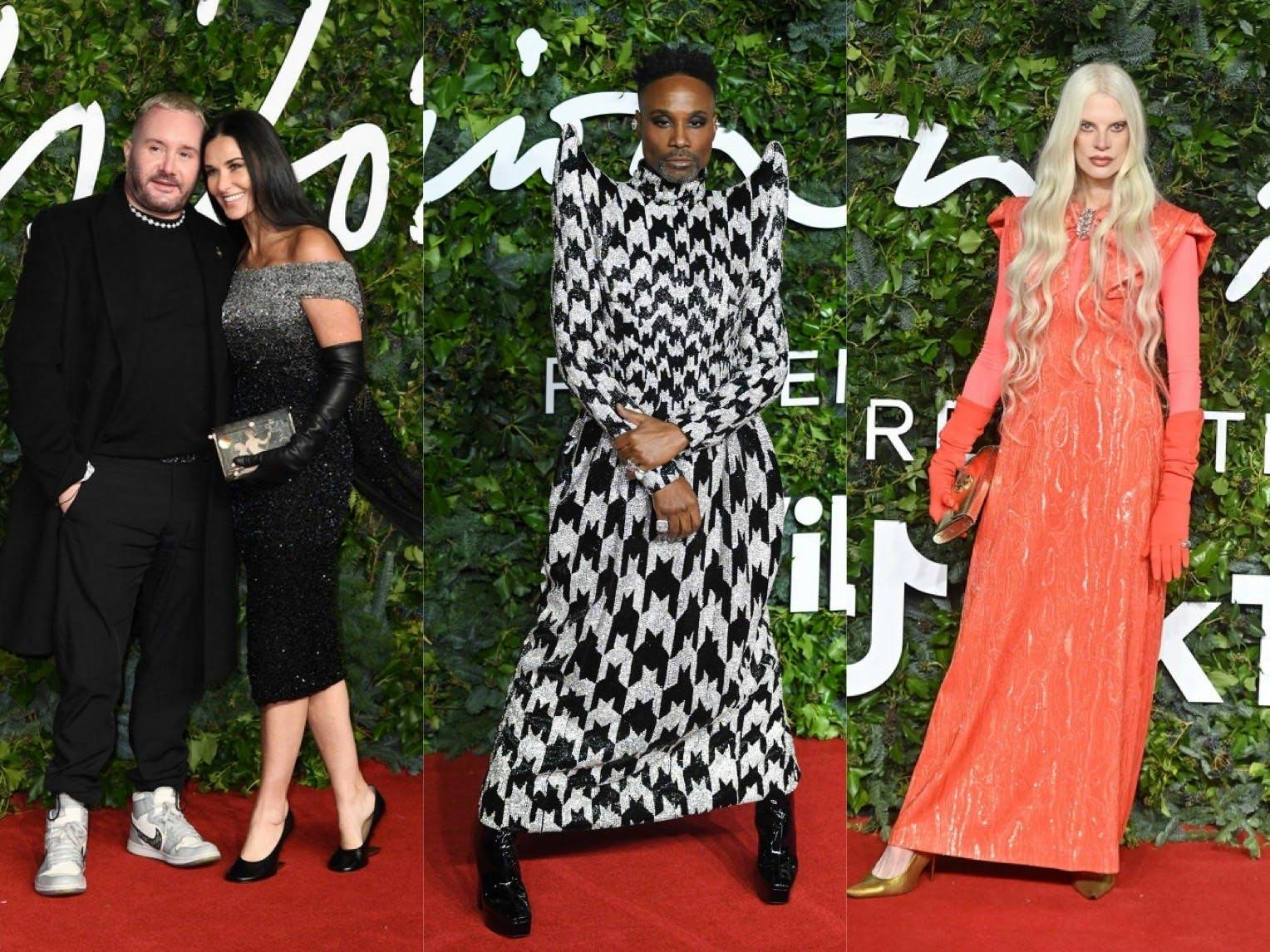 In foto Demi Moore e Kim Jones, Billy Porter e Kristen Mecmenamy ai British Fashion Awards 2021