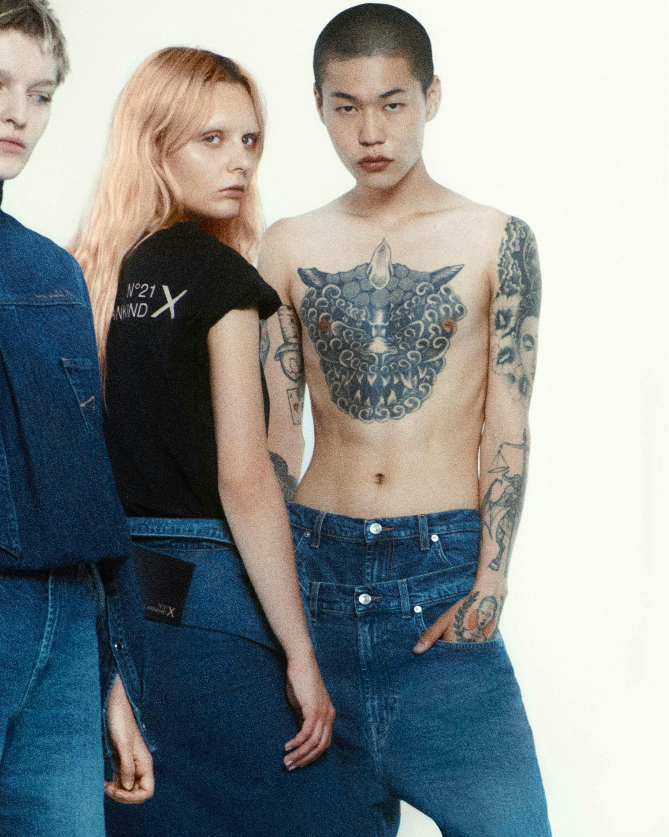 skin person human pants clothing apparel tattoo jeans denim