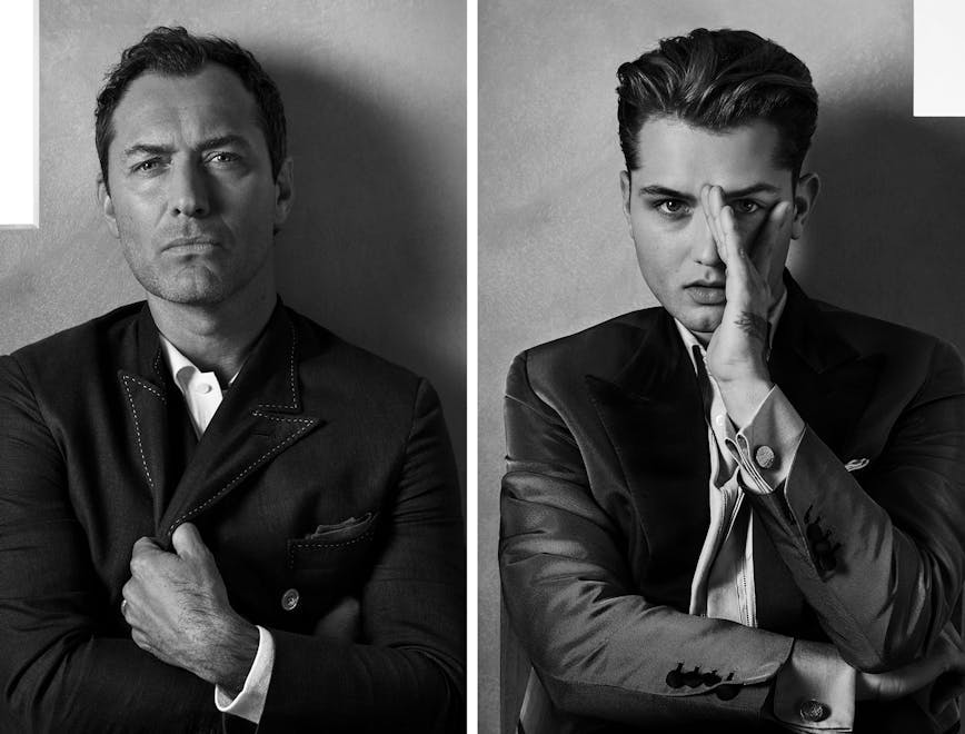 Nella foto Jude Law e Raff Law in brioni scattati da Craig McDean