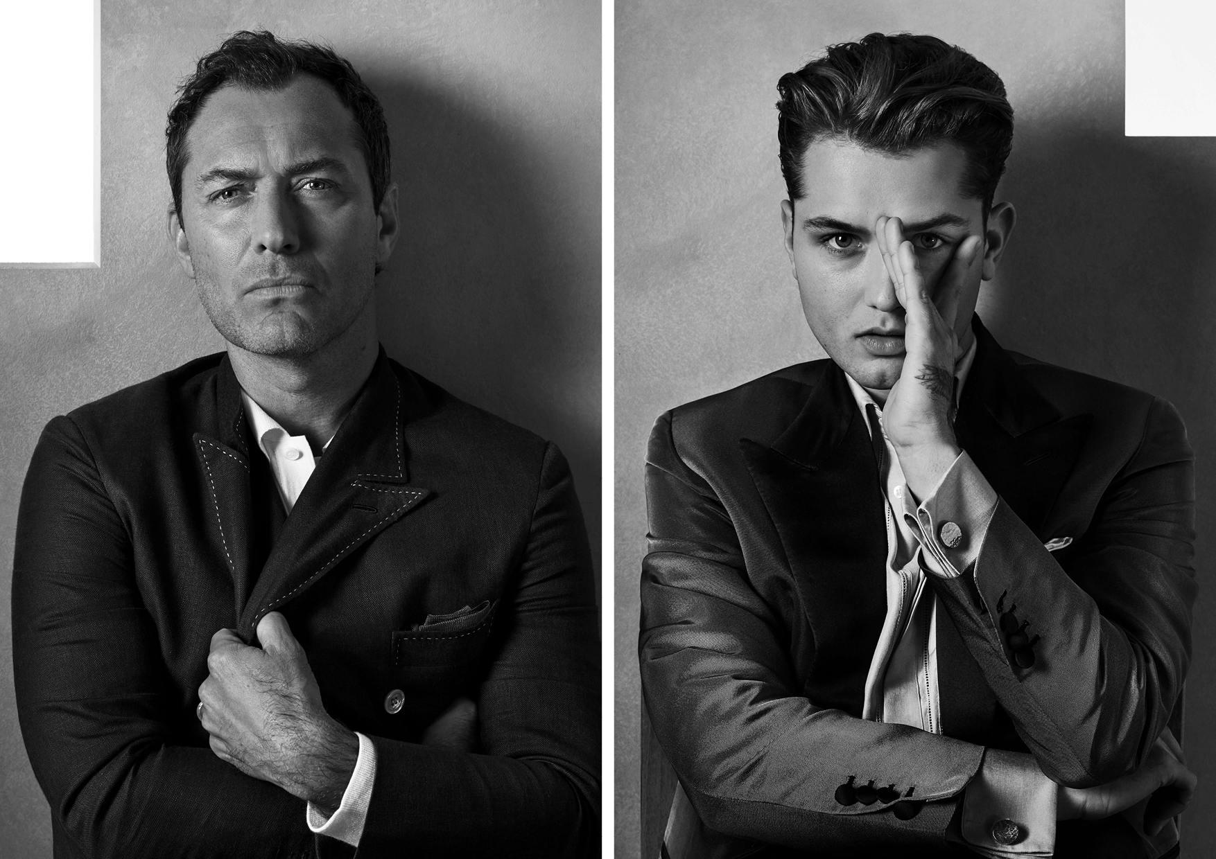 Nella foto Jude Law e Raff Law in brioni scattati da Craig McDean