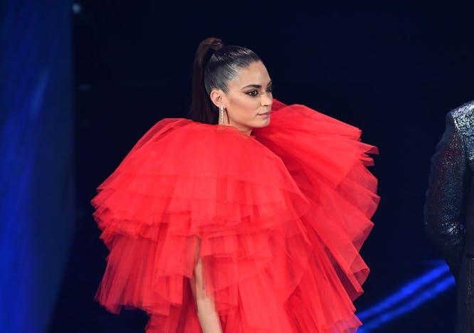 Elodie in Giambattista Valli a Sanremo 2021.