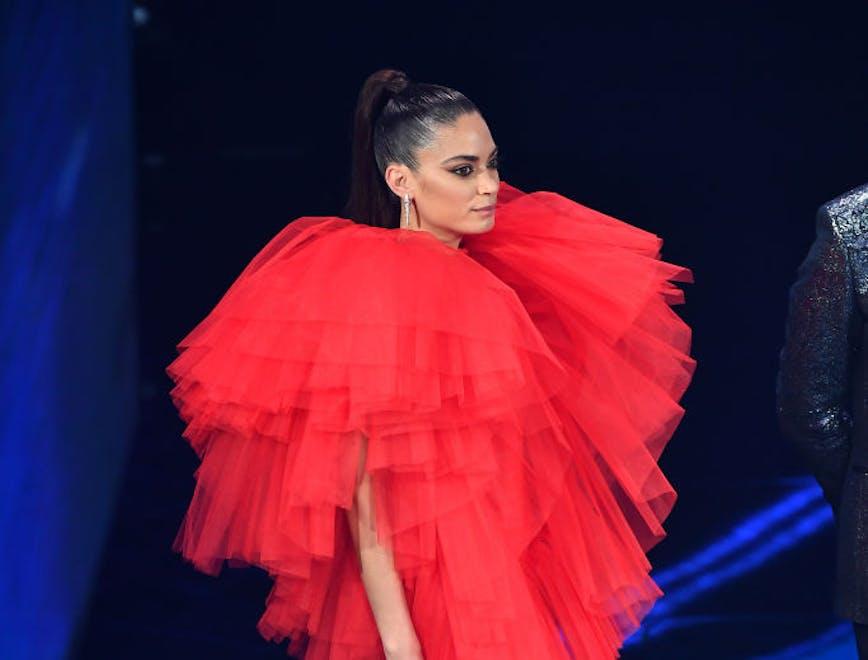 Elodie in Giambattista Valli a Sanremo 2021.