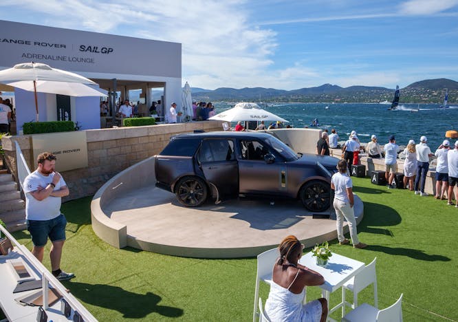 sailgp, sailing, season 3, f50 catamaran, st tropez, event 5, france, adrenaline lounge person grass plant car transportation vehicle tire wheel machine tent