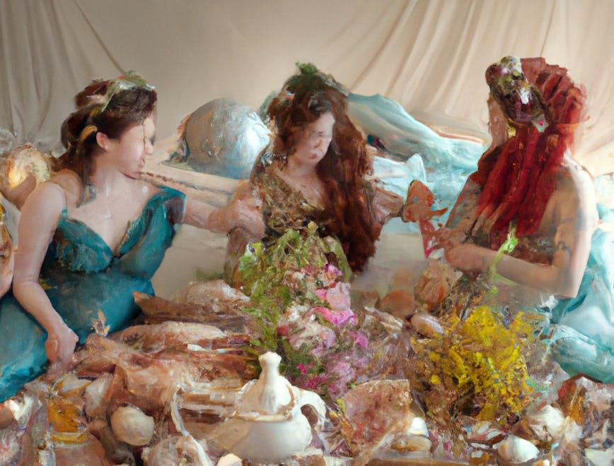 Sara Hoover, "Luscious Mermaid Birth Party During the Flemish Renaissance with Pre-Raphaelite Hair, shot by Tim Walker"