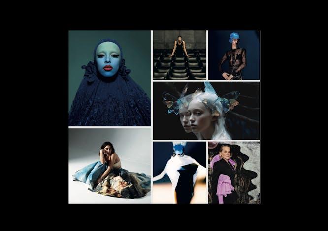 OUR STARS: Dall'alto in senso orario - Doja Cat in Off-White. Marusya in Gucci.  Alexandra Holguin in Chanel. Beauty look Chanel. Sharon Stone in Yousef Akbar. Polina Horsh in Issey Miyake. Simona Tabasco in Roberto Cavalli.