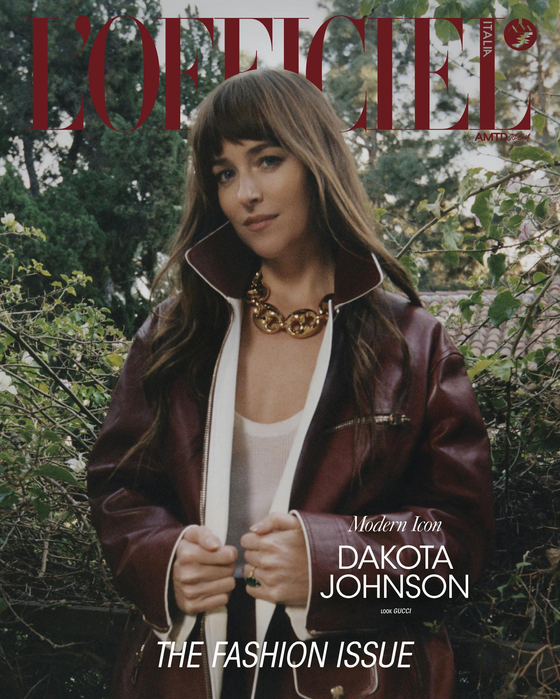 Dakota Johnson in cover indossa un total look GUCCI