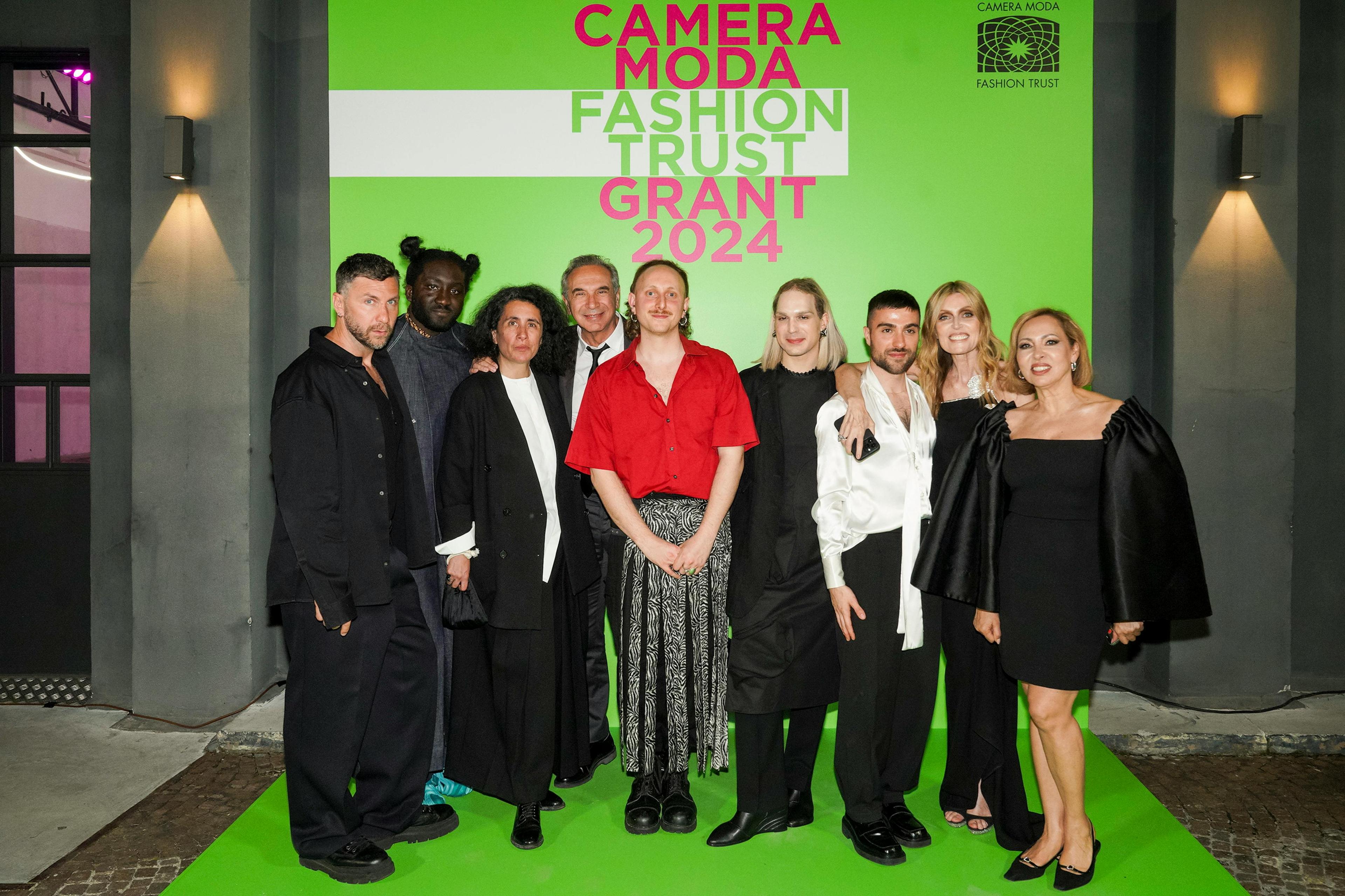 Andrea Adamo, Victor Hart, Sara Sozzani Maino, Carlo Capasa, Lorenzo Seghezzi, Niccolò Pasqualetti, Francesco Murano, Umberta Gnutti Beretta, Warly Tomei (Courtesy Camera Moda Fashion Trust)