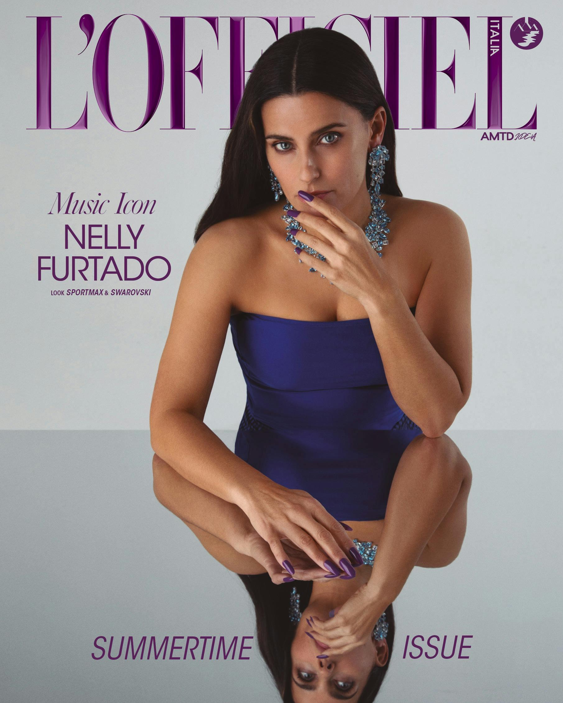 Nelly Furtado in cover indossa un look SPORTMAX e SWAROVSKI