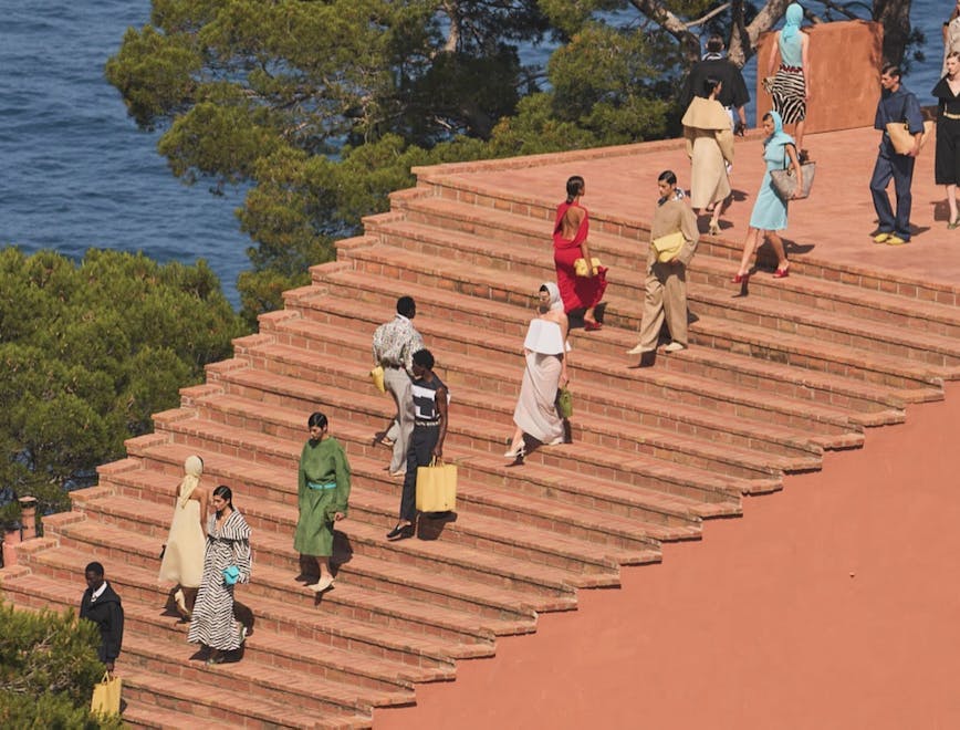 architecture building house housing staircase roof person outdoors